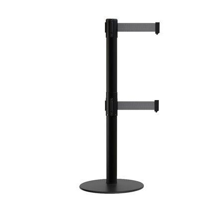 MONTOUR LINE Stanchion Dual Belt Barrier Flat Base Black Post 13ft. Dk Gray Belt MX630D-BK-DGY-130